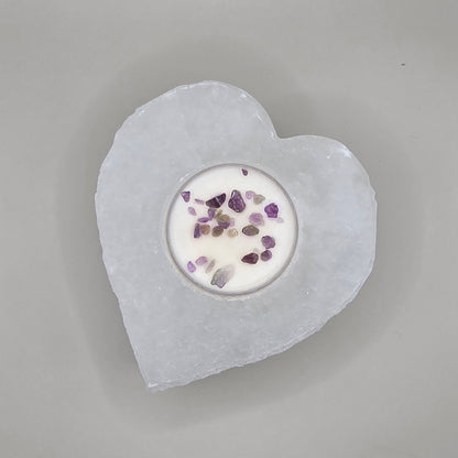 Selenite Heart Tealight Candle Holder