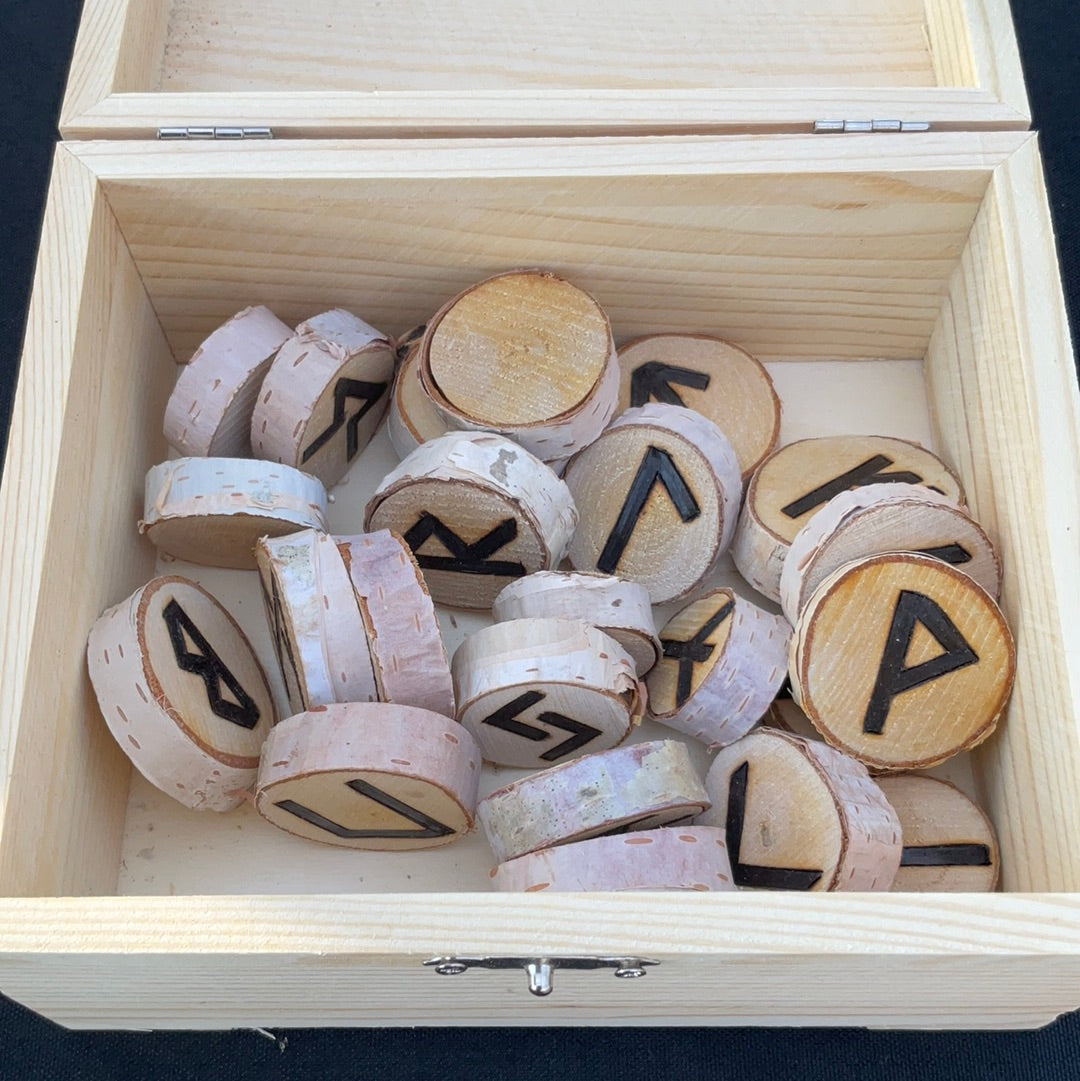 Wooden Elder Futhark Rune Set with Box